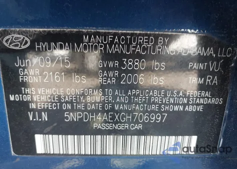 2016 Hyundai Elantra Se z USA, uszkodzony, nr VIN 5NPDH4AEXGH706997